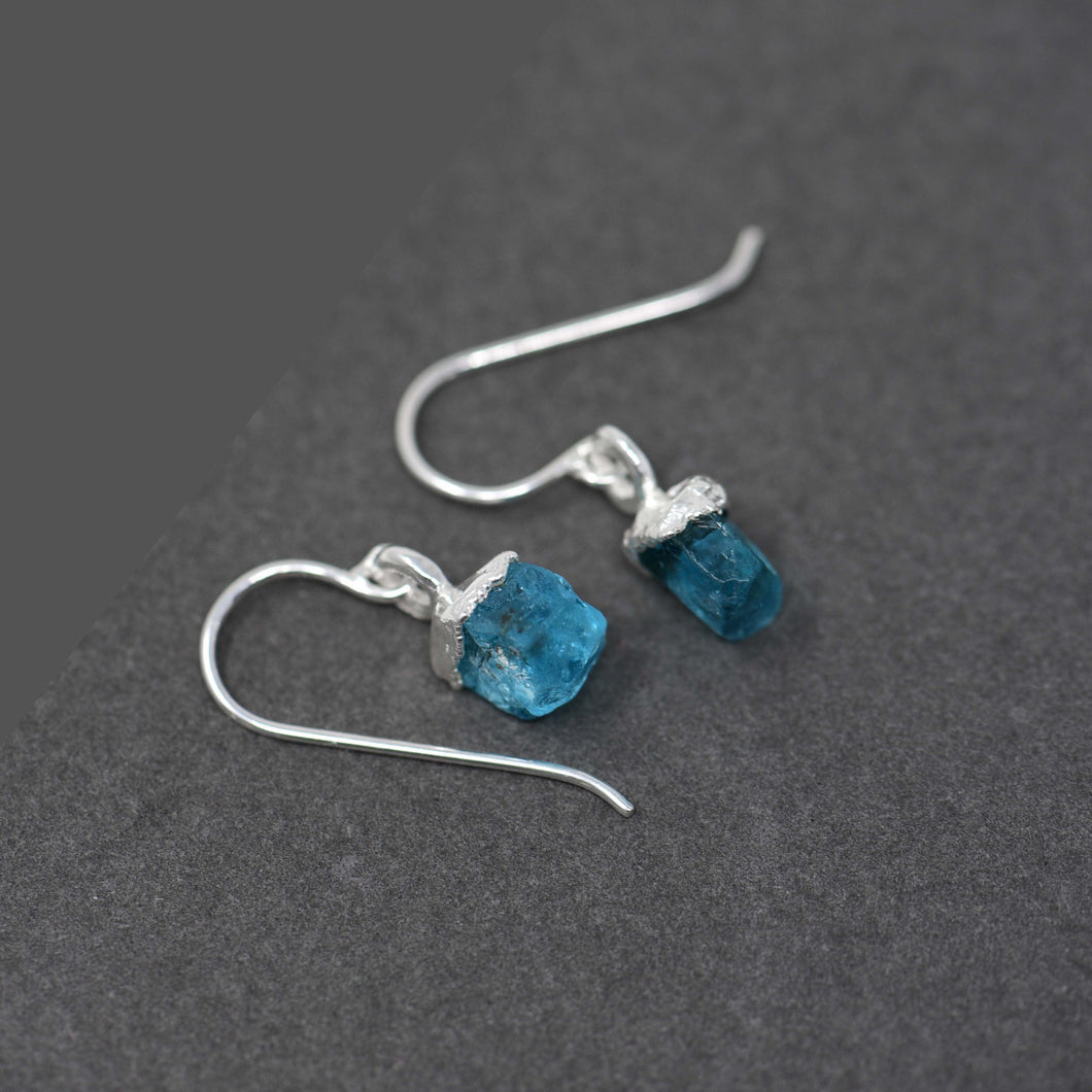 Silver stud earrings with Rough Apatite