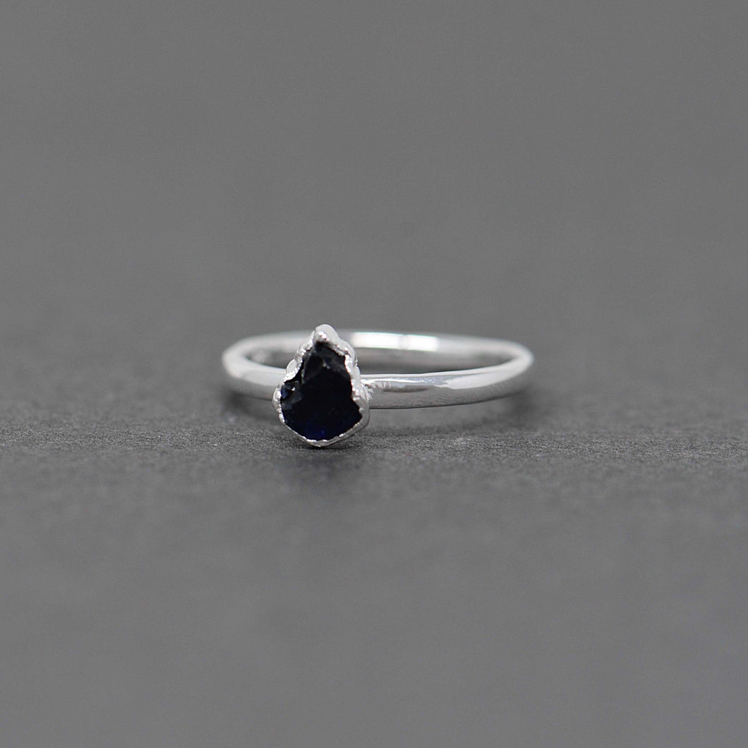 Silver ring with Rough Blue Sapphire